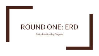 ROUND ONE: ERD
Entity Relationship Diagram
 
