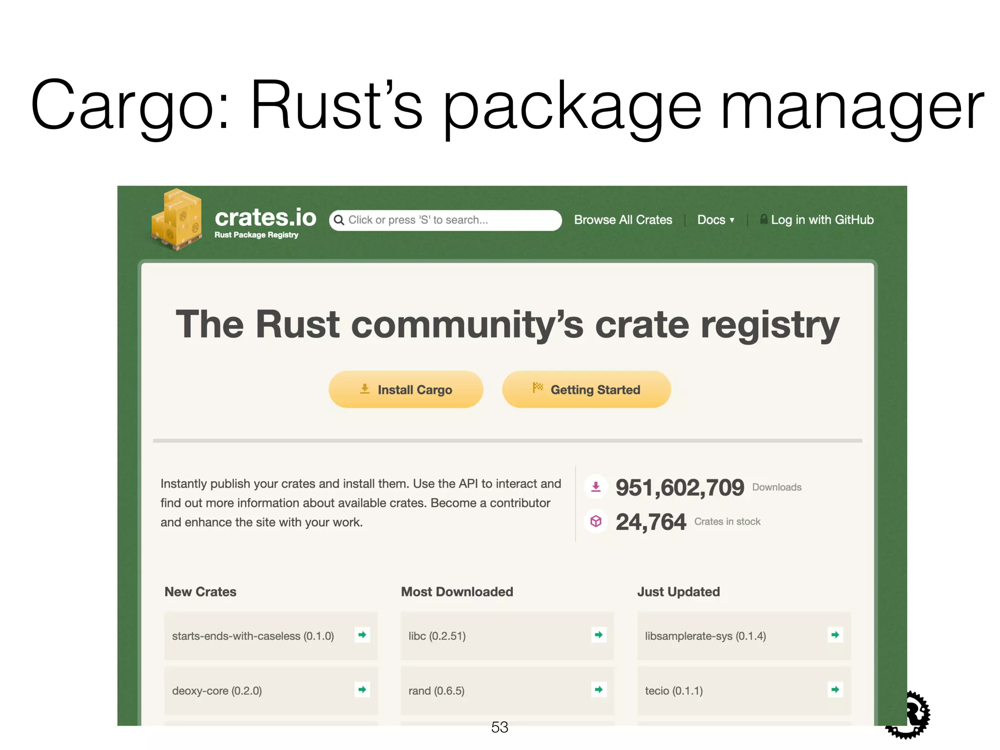 Cargo: Rust’s package manager
!53
 