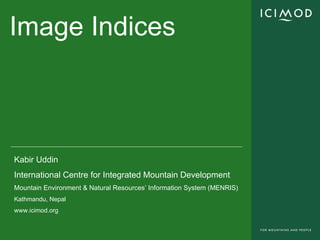 Image Indices Kabir Uddin International Centre for Integrated Mountain Development Mountain Environment & Natural Resources’ Information System (MENRIS) Kathmandu, Nepal www.icimod.org 