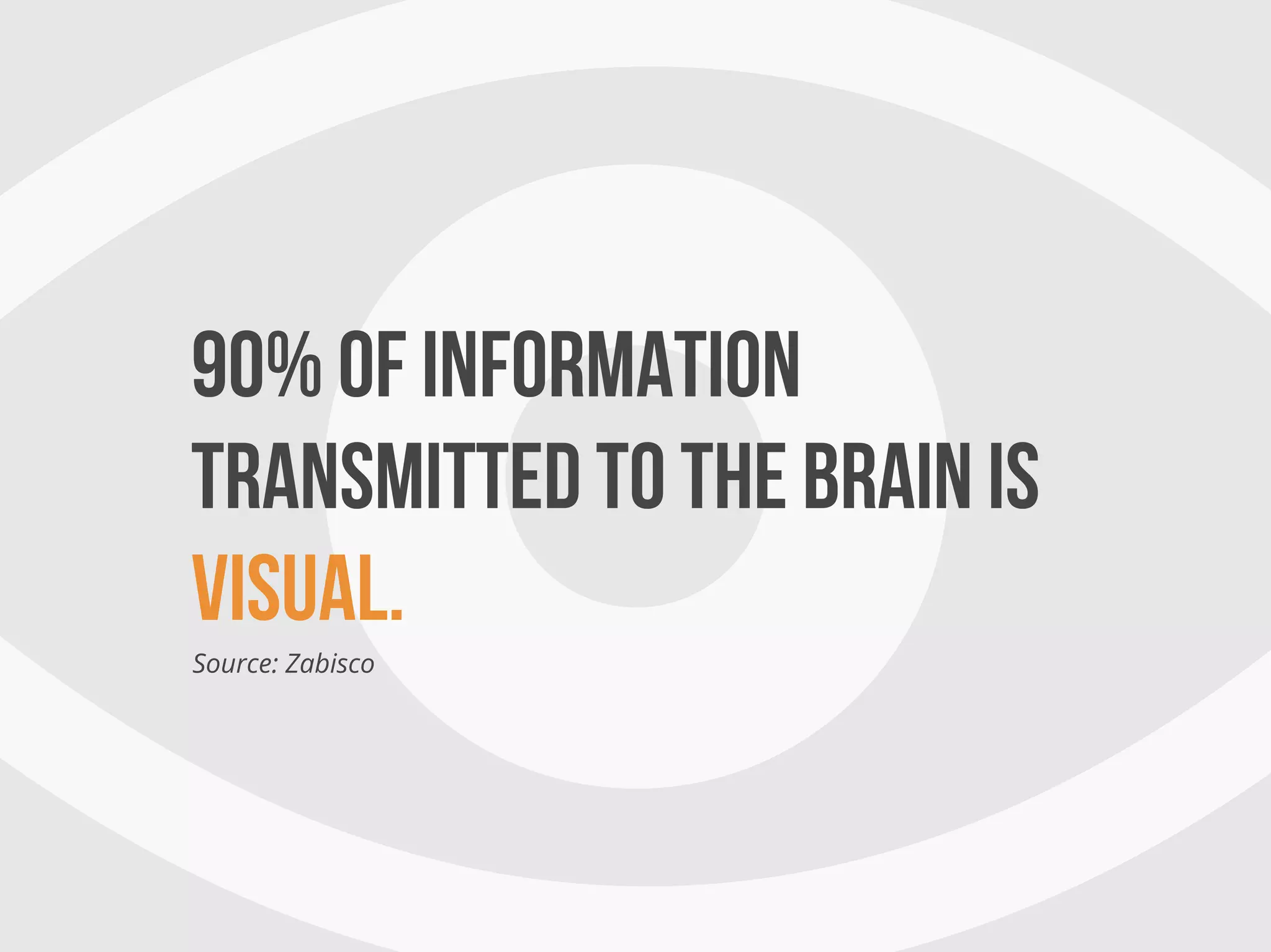90% of information
transmitted to the brain is
visual.
Source: Zabisco