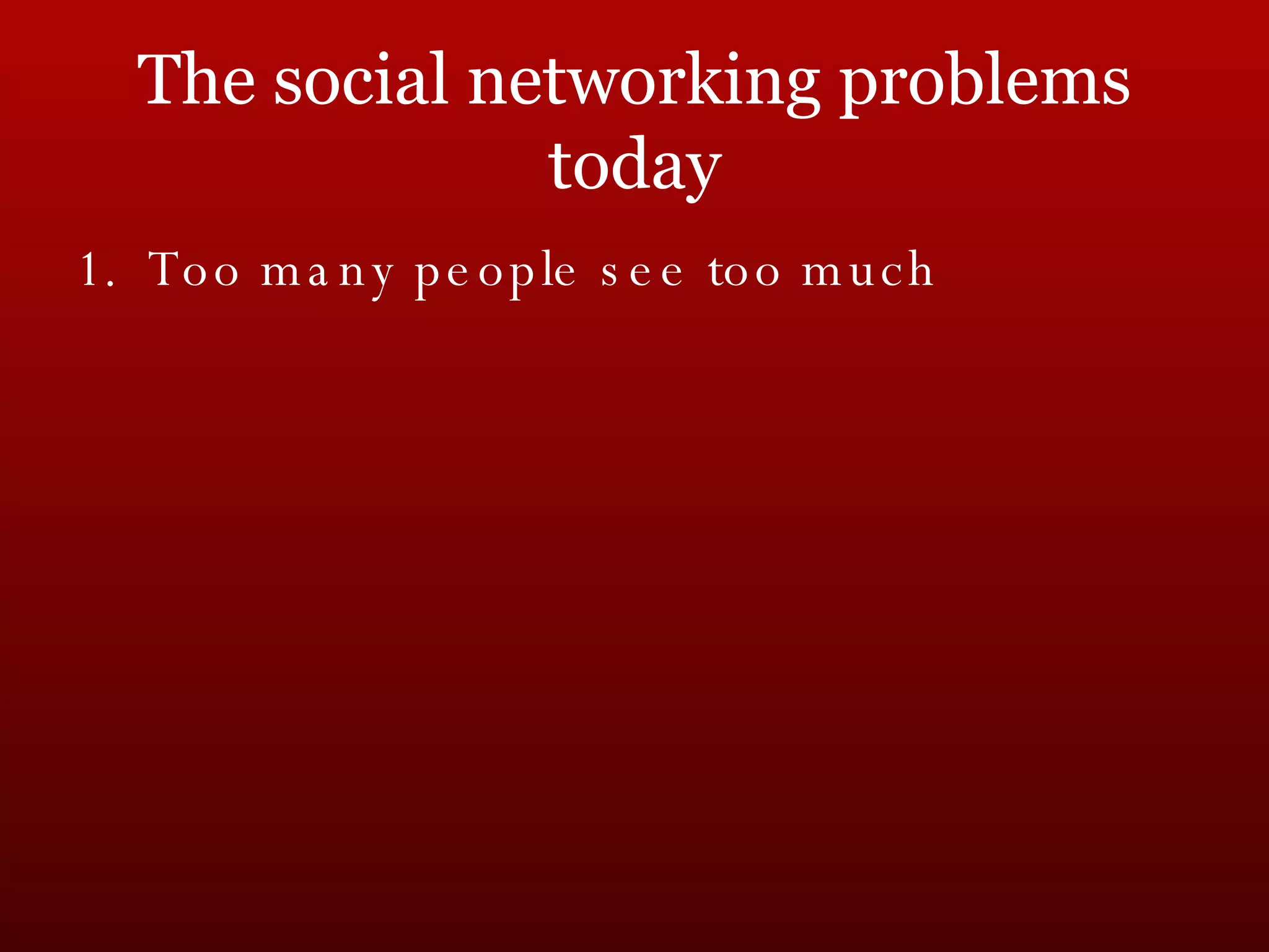 The social networking problems today Too many people see too much 