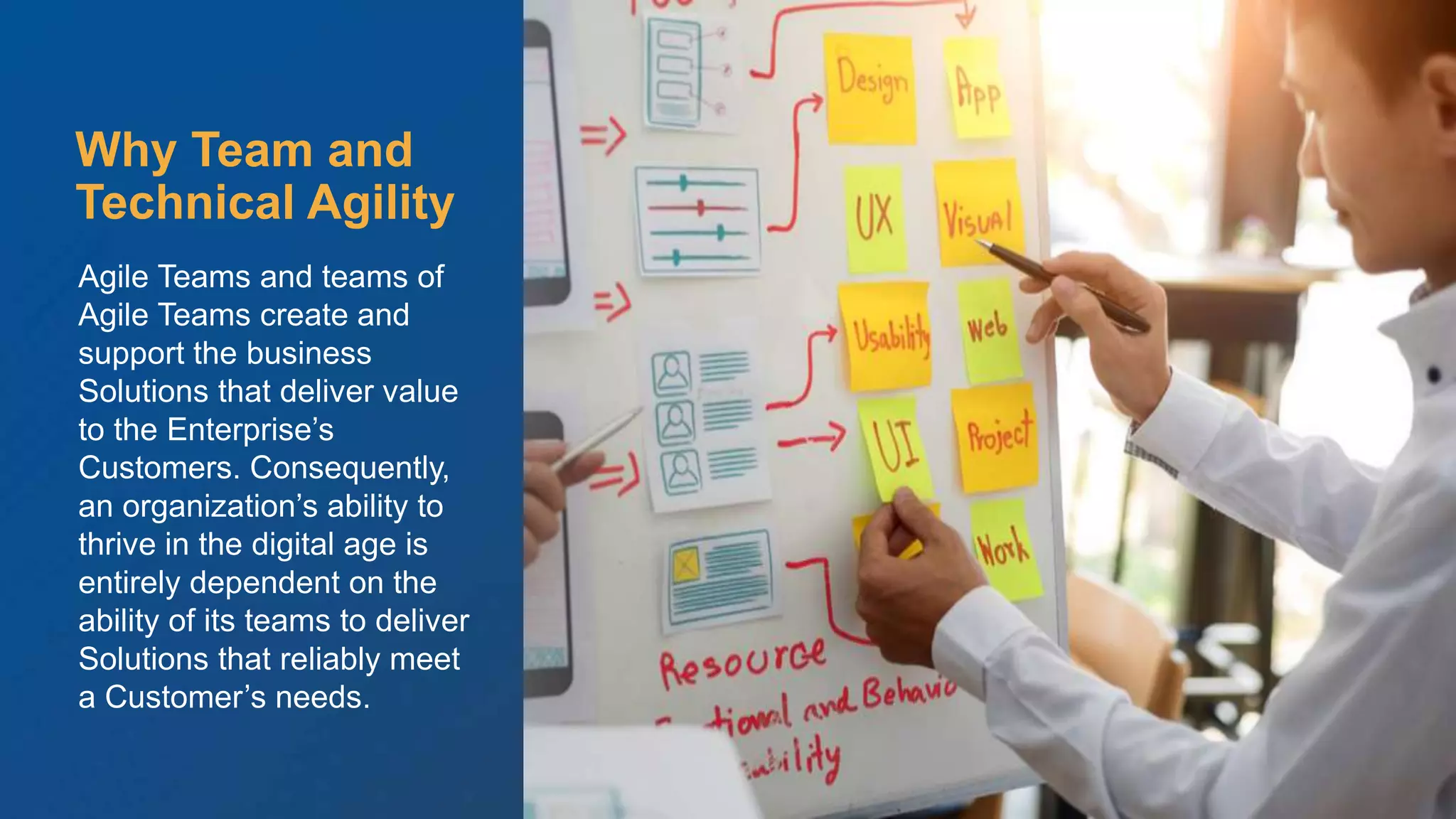 © Scaled Agile. Inc.
Agile Teams and teams of
Agile Teams create and
support the business
Solutions that deliver value
to the Enterprise’s
Customers. Consequently,
an organization’s ability to
thrive in the digital age is
entirely dependent on the
ability of its teams to deliver
Solutions that reliably meet
a Customer’s needs.
Why Team and
Technical Agility
 