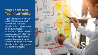 © Scaled Agile. Inc.
Agile Teams and teams of
Agile Teams create and
support the business
Solutions that deliver value
to the Enterprise’s
Customers. Consequently,
an organization’s ability to
thrive in the digital age is
entirely dependent on the
ability of its teams to deliver
Solutions that reliably meet
a Customer’s needs.
Why Team and
Technical Agility
 