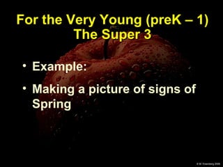 For the Very Young (preK – 1) The Super 3 Example:  Making a picture of signs of Spring 