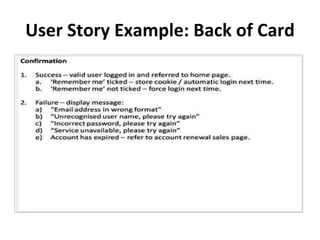 User Story Example: Back of Card 