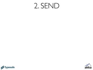 2. SEND
• SEND - sends a message to an Actor
• Asynchronous and Non-blocking - Fire-forget
• Everything happens Reactively...