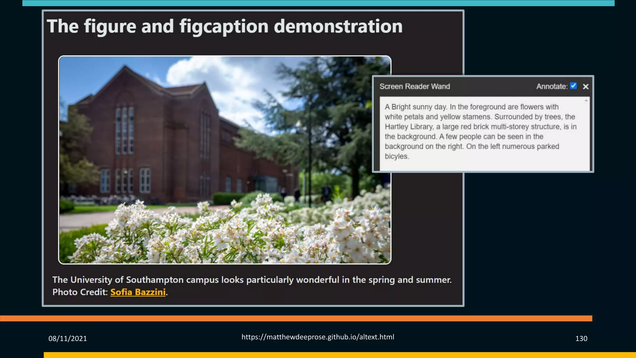 Figcaption pattern: worked example (2)
08/11/2021 https://matthewdeeprose.github.io/altext.html 130
 