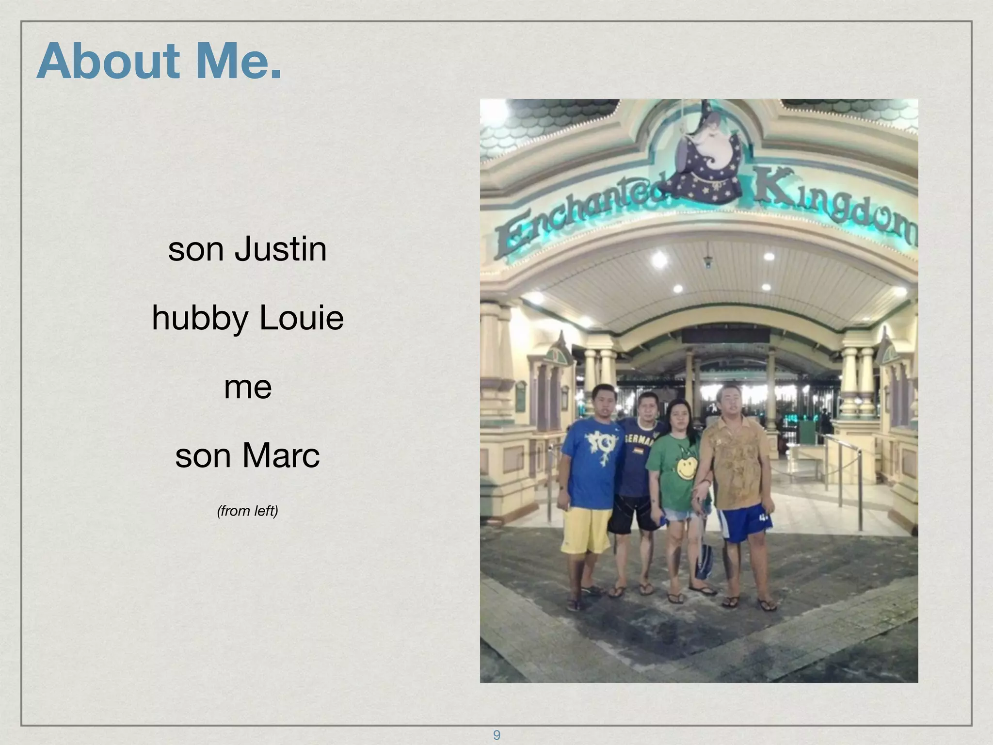 About Me.
son Justin
hubby Louie
me
son Marc
(from left)
9