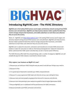 Introducing BigHVAC.com – The HVAC Directory