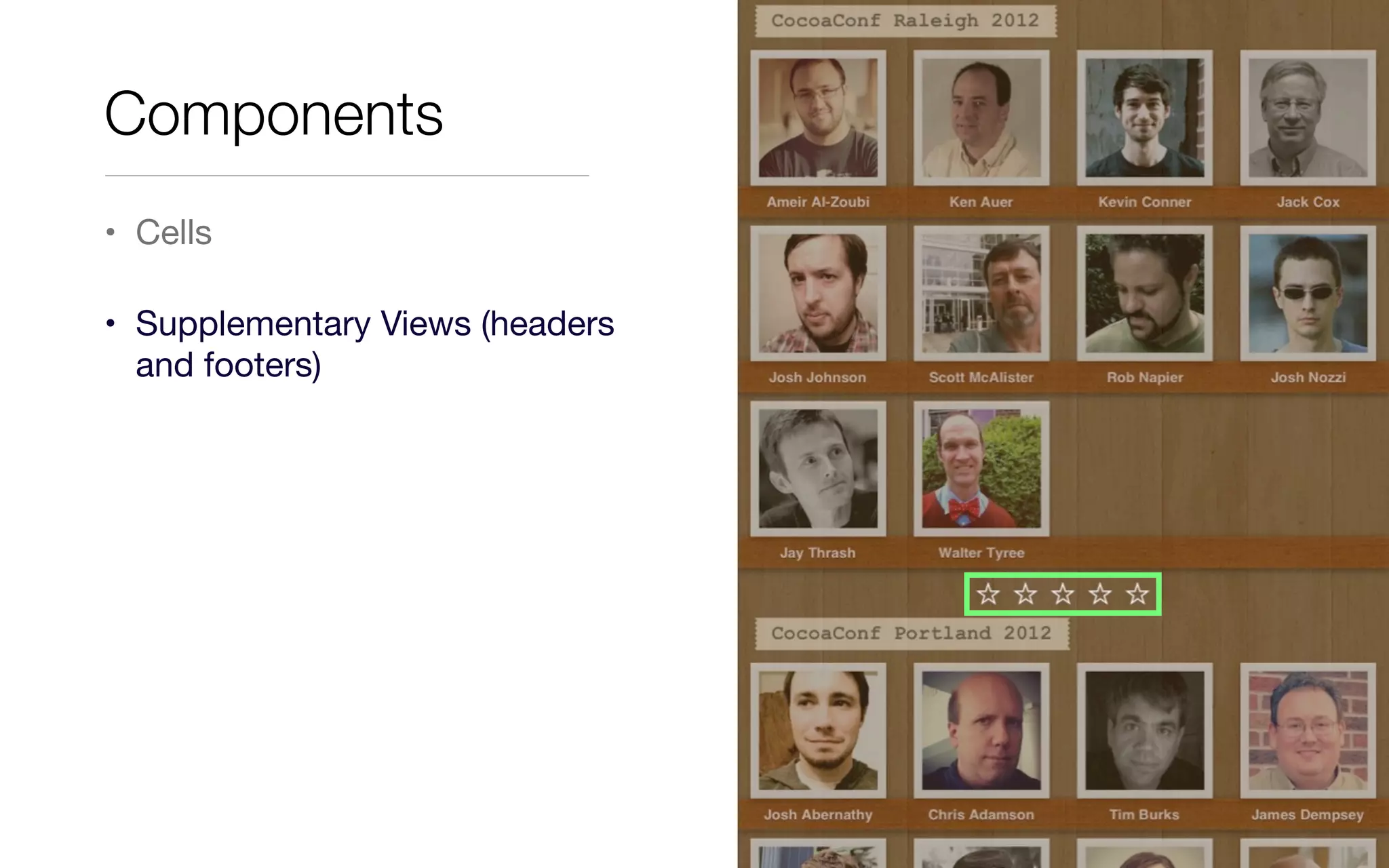 • Cells
• Supplementary Views (headers
and footers)
Components
 