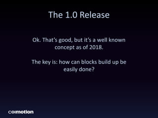 The 1.0 Release
Ok. That’s good, but it’s a well known
concept as of 2018.
The key is: how can blocks build up be
easily done?
 