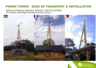 INSTALLATIONS IN SWEDEN, FRANCE, THE PHILIPPINES
(PV ANGLE DEPENDS ON INSOLATION LEVEL)
POWER TOWER – EASE OF TRANSPORT & INSTALLATION
18
 