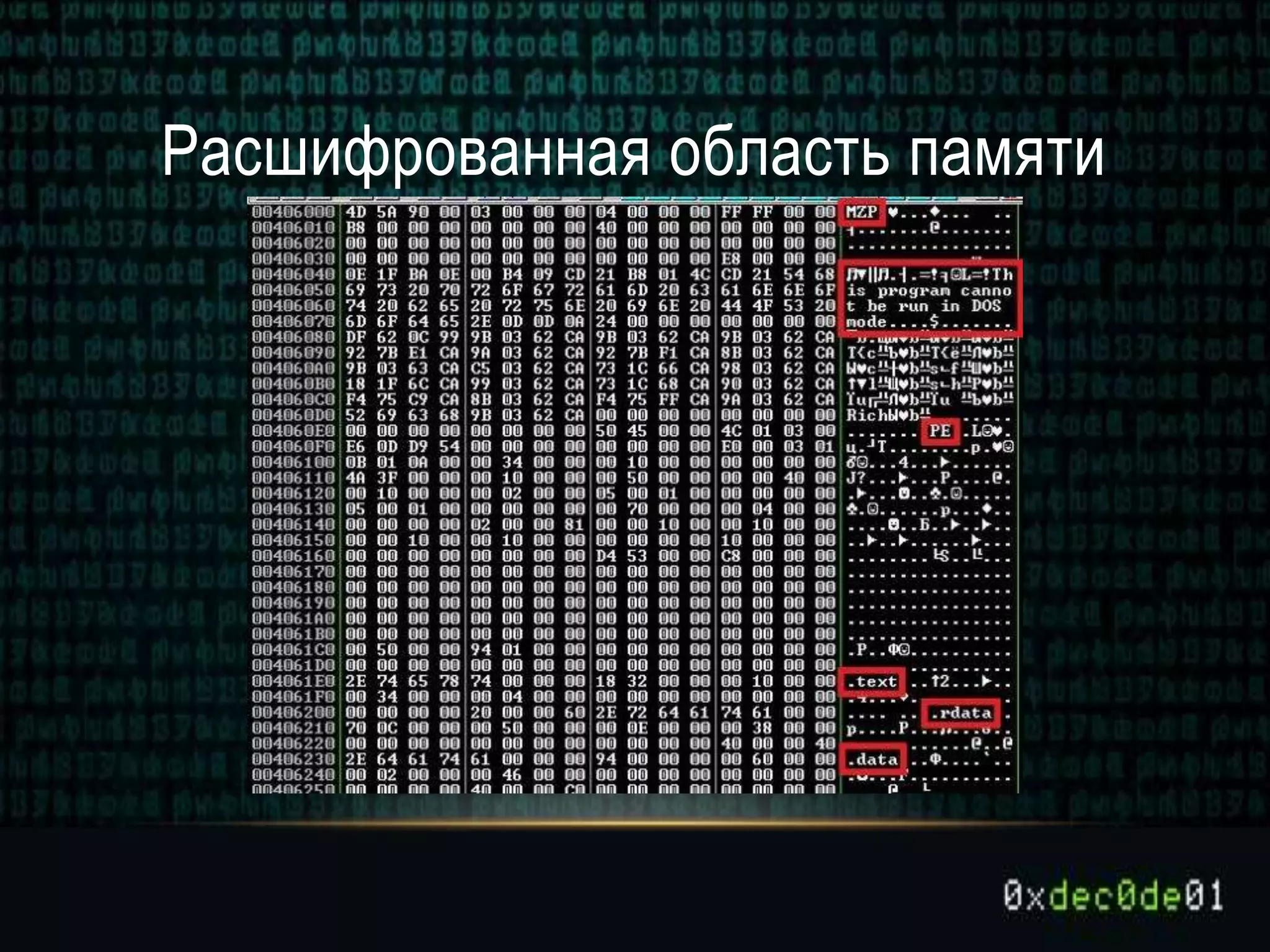 Расшифрованная область памяти
 