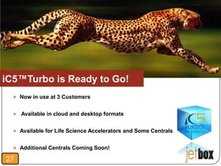 iC5™Turbo is Ready to Go!
     Now in use at 3 Customers


     Available in cloud and desktop formats


     Available for Life Science Accelerators and Some Centrals


     Additional Centrals Coming Soon!

27
 