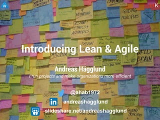 Andreas Hägglund
I run projects and make organizations more efficient
Introducing Lean & Agile
11K
slideshare.net/andreashagglund
@ahab1972
andreashagglund
 