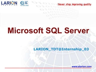 Never stop improving quality Microsoft SQL Server LARION_TDT@Internship_03 www.elarion.com 