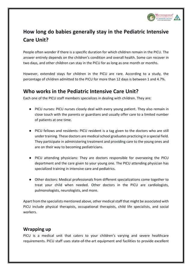 Things To Know About Pediatric Intensive Care Unit Pdf Lung And