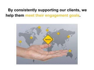 By consistently supporting our clients, we
help them meet their engagement goals.
 