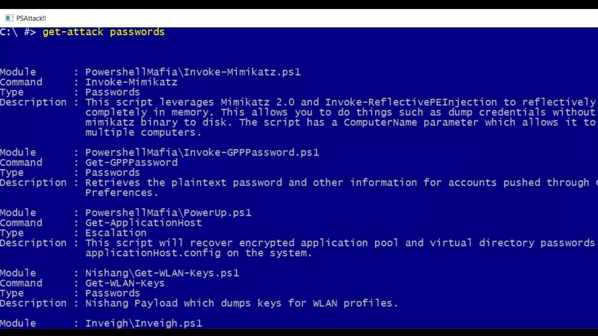 • An attack command search tool
 