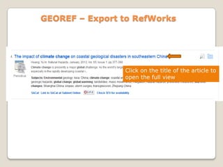 GEOREF – Export to RefWorks

Click on the title of the article to
open the full view

 