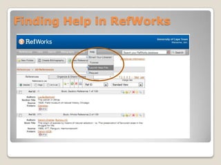 Finding Help in RefWorks

 
