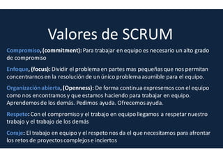 Principios de SCRUM
Trabajo enfocado al producto o servicio
La finalidad es la creación de un producte útil, por encima del método utilizado
 