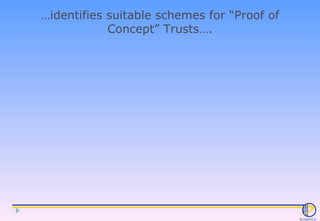 … identifies suitable schemes for “Proof of Concept” Trusts…. 