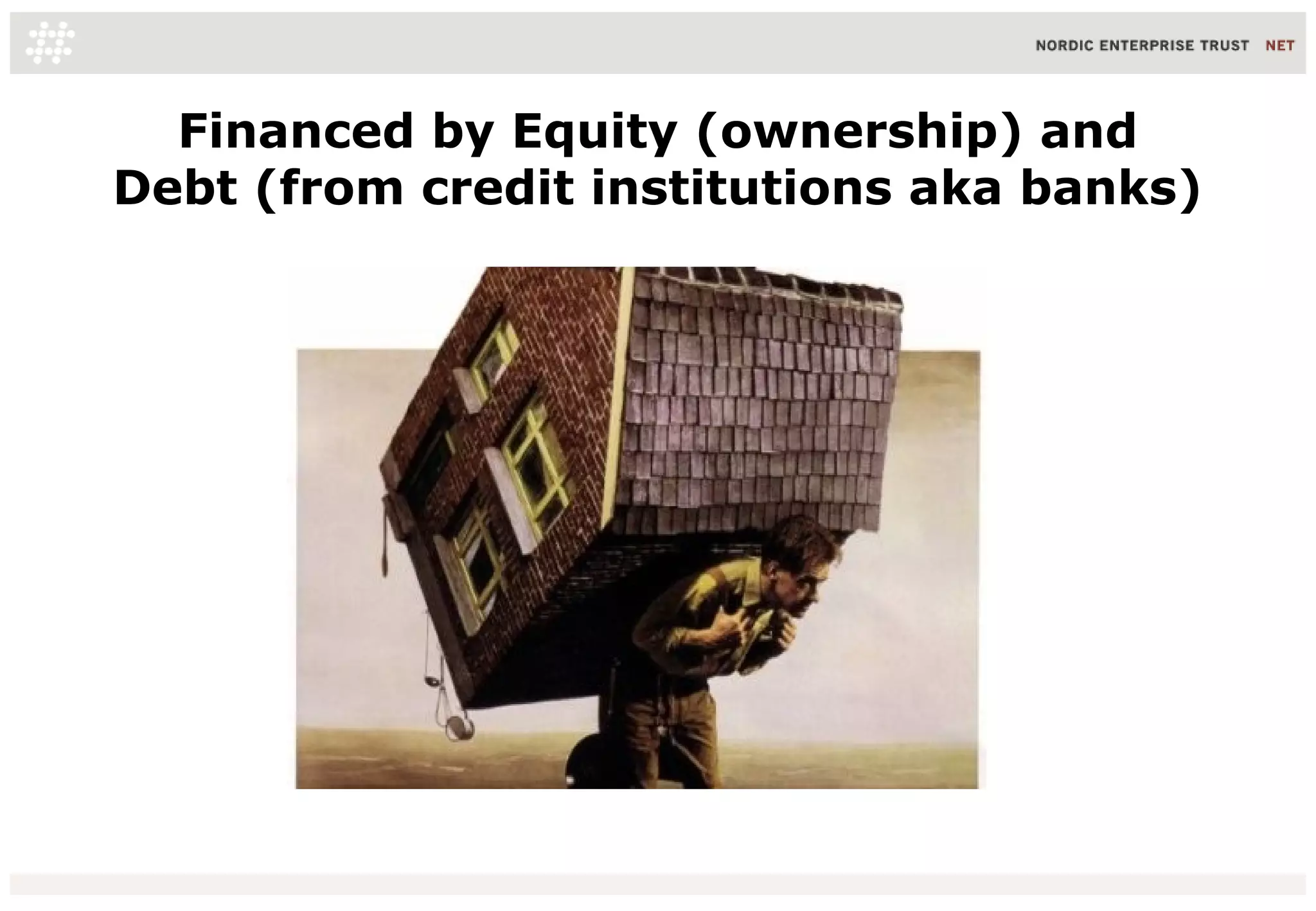 Financed by Equity (ownership) and
Debt (from credit institutions aka banks)
16/06/10 23
 