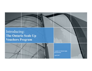 A guide for Ontario high-
growth firms
April 2017
Introducing:
The Ontario Scale Up
Vouchers Program
 
