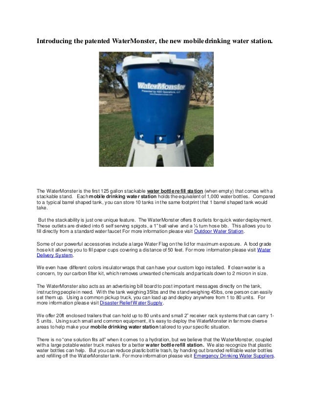 Introducing The Patented Water Monster The New Mobile Drinking Water