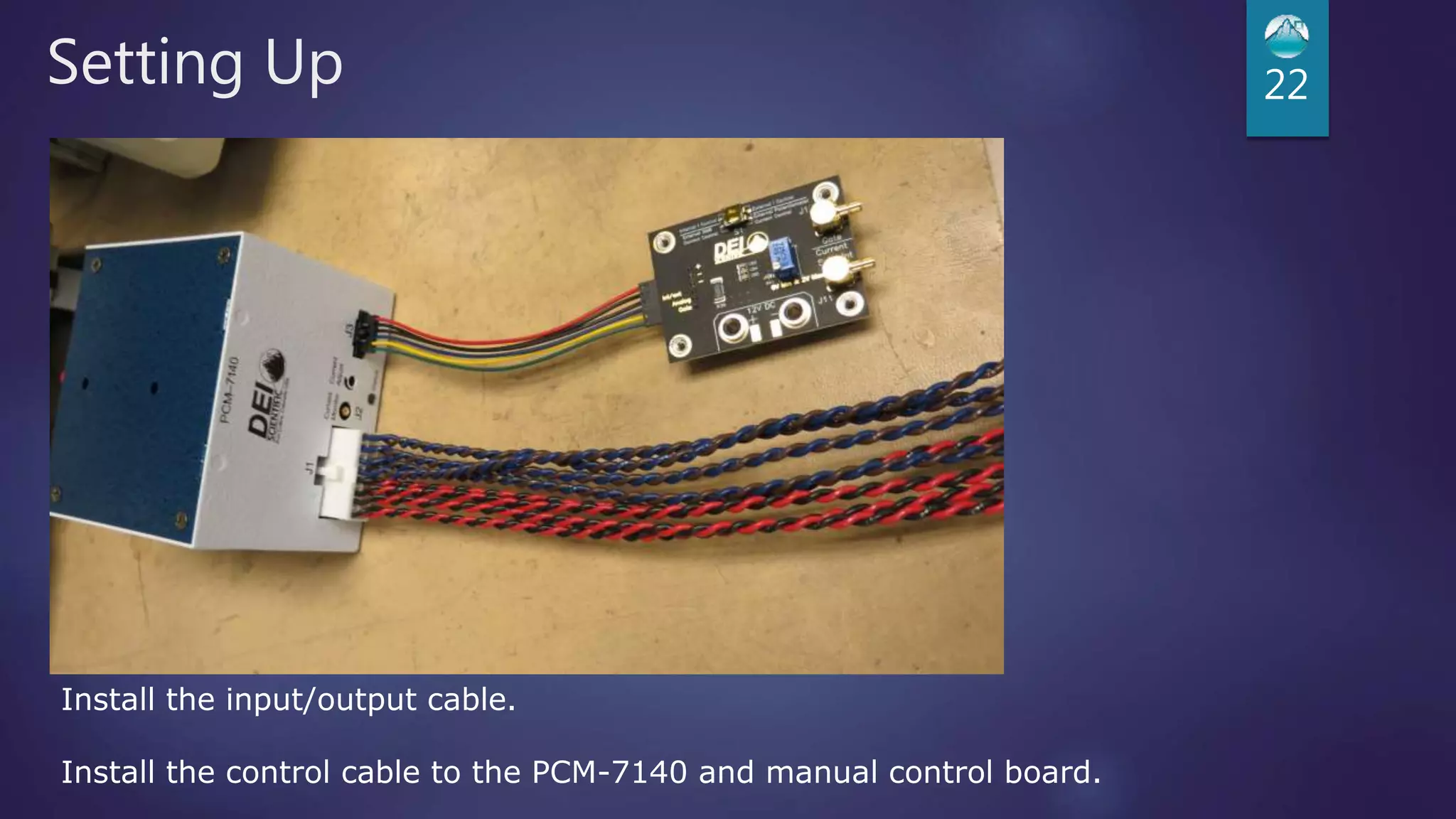 Setting Up 22
Install the input/output cable.
Install the control cable to the PCM-7140 and manual control board.
 