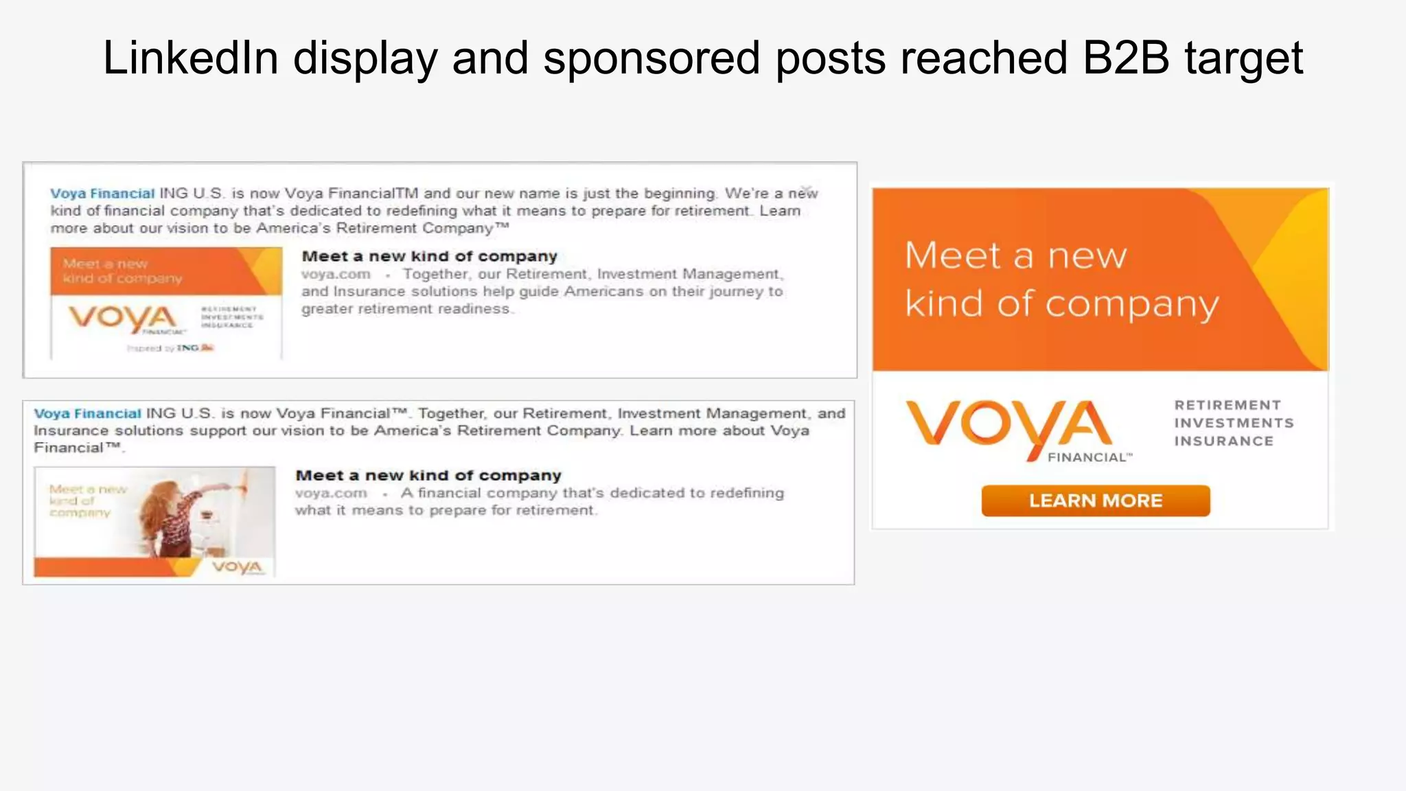 LinkedIn display and sponsored posts reached B2B target
 