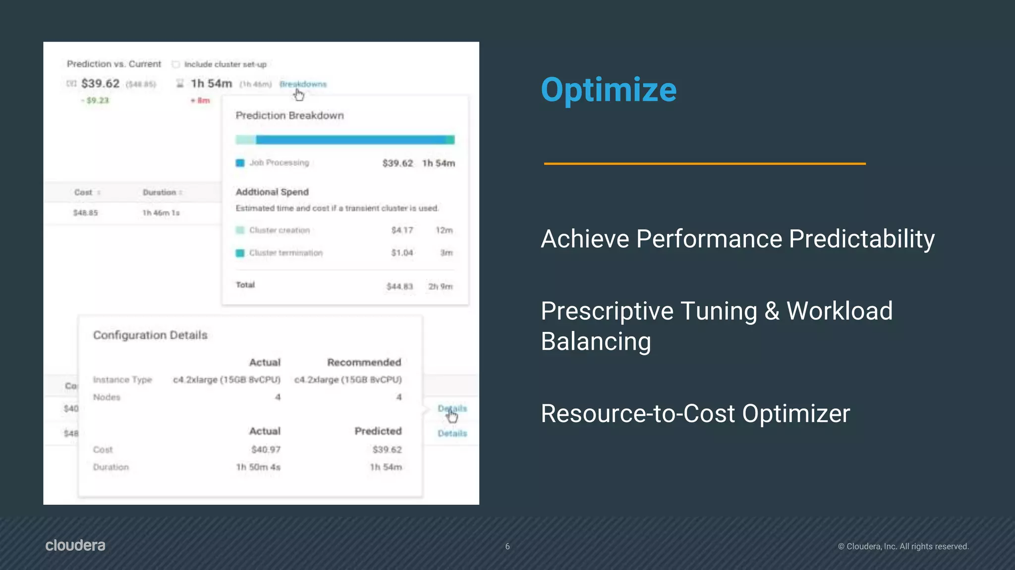 6 © Cloudera, Inc. All rights reserved.
Optimize
Achieve Performance Predictability
Prescriptive Tuning & Workload
Balancing
Resource-to-Cost Optimizer
 