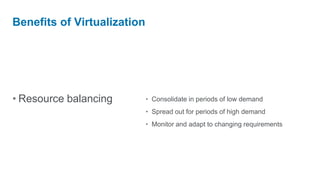 Hardware maintenancecostsFailure recoveryBenefits of VirtualizationHigh availability