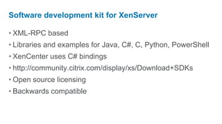 At a glance status reportsServer consolidationFailure recoverySecurity and sandboxingResource balancingBackup, restore and cloneSimple managementBenefits of Virtualization