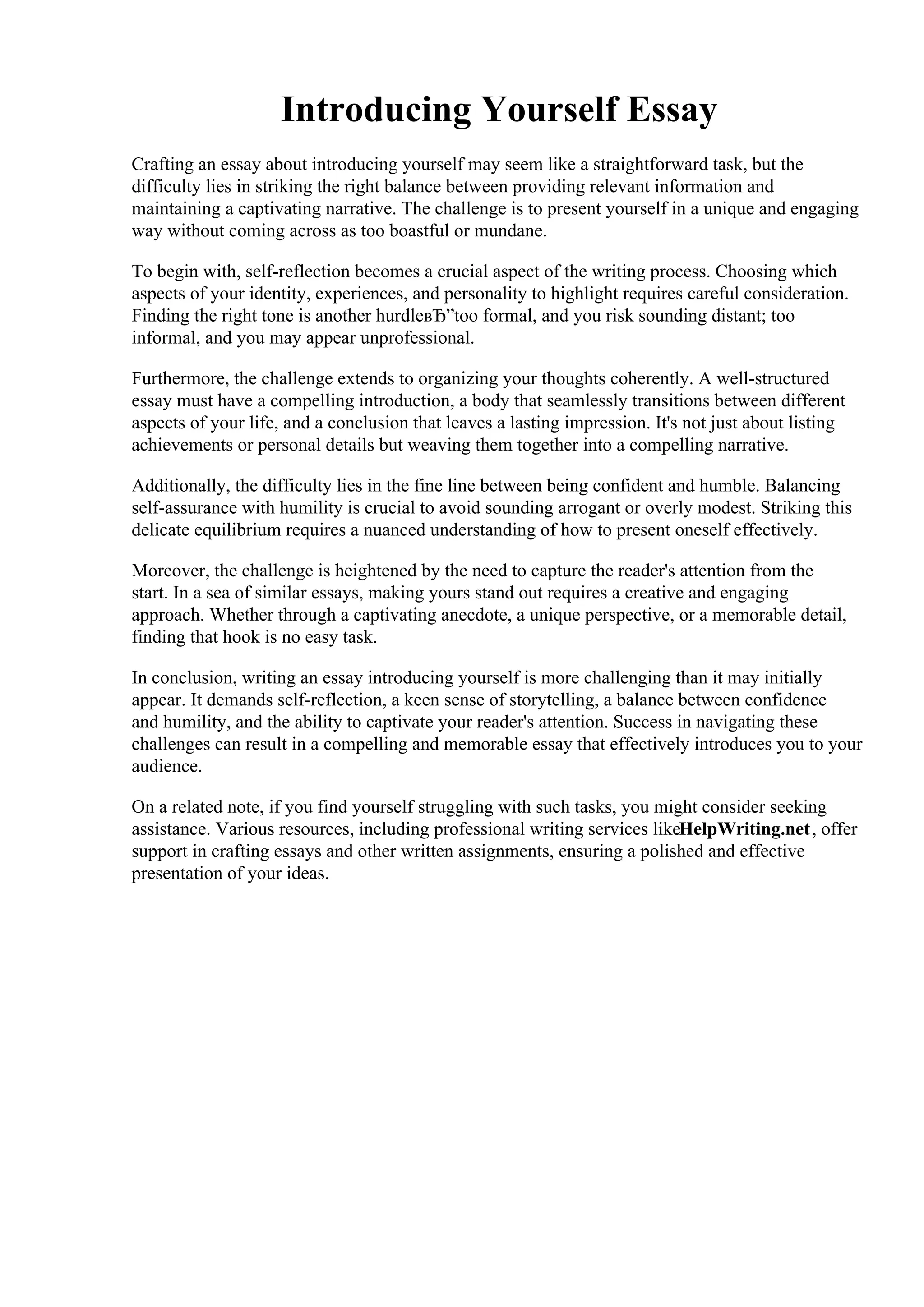 Introducing Yourself Essay PDF