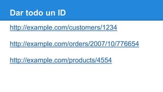 Colecciones de Recursos
http://example.com/customers/
http://example.com/orders/2007/11
http://example.com/products?color=...