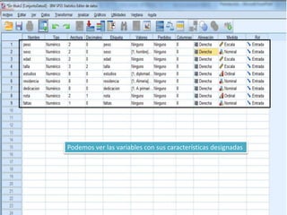 Podemos ver las variables con sus características designadas
 