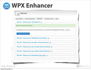 WPX Enhancer




 Bologna - WordCamp 2012

venerdì 23 novembre 12
 