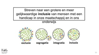 23
Streven naar een grotere en meer
gelijkwaardige inclusie van mensen met een
handicap in onze maatschappij en in ons
onderwijs
 