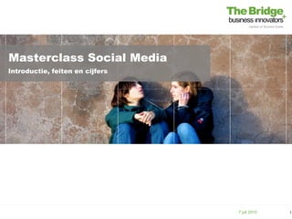 Masterclass Social Media
Introductie, feiten en cijfers




                                 7 juli 2010   1
 