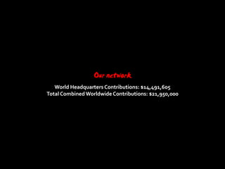 Our network
   World Headquarters Contributions: $14,491,605
Total Combined Worldwide Contributions: $21,950,000
 