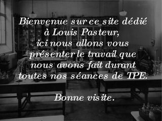 Bienvenue sur ce site dédié à Louis Pasteur,  ici nous allons vous présenter le travail que nous avons fait durant toutes nos séances de TPE. Bonne visite. 