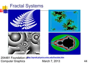 Fractal Systems




204481 Foundation of
                   http://sprott.physics.wisc.edu/fractals.htm

Computer Graphics                    March 7, 2013               44
 