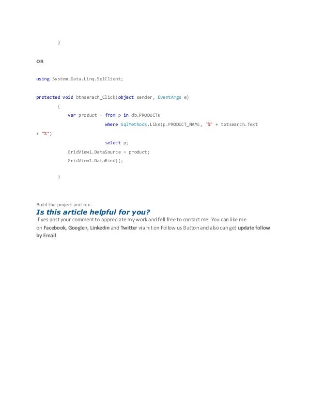 Like Operator In Linq Query , LINQ to SQL Like (Contains, Startwith ...