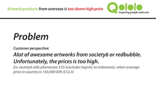 Many awesome artworks overseas.
Unfortunately, the prices is too high.
Ex: society6 sells phonecase for $35 (excludes logistic to Indonesia),
when its average price in Indonesia is 150,000 IDR ($12,5).
Meanwhile, Indonesia has more than 30,000 active Artists on the internet
Artwork by Dina Prasetyawan
 