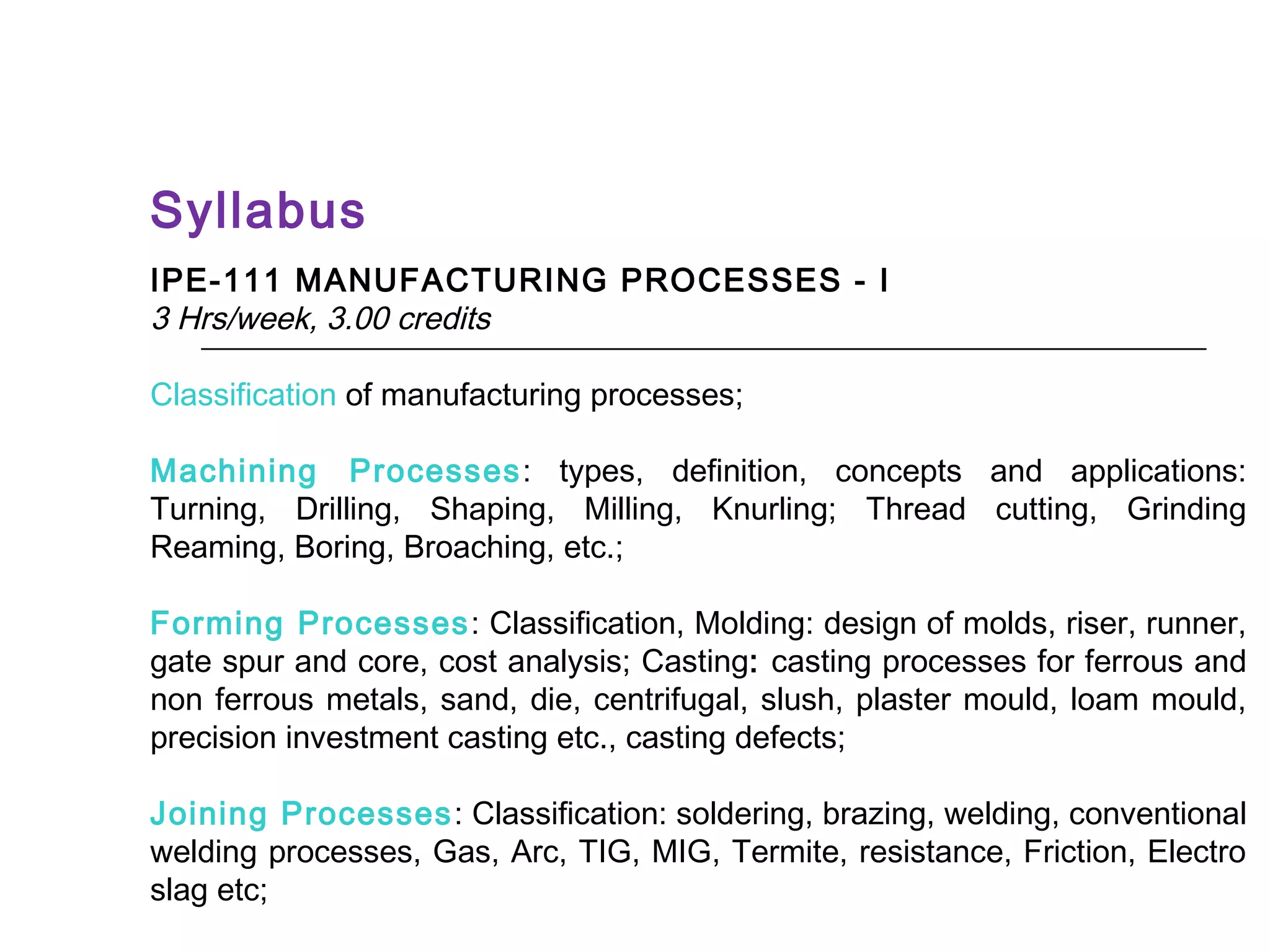 Introduction to Manufacturing procecss | PPT
