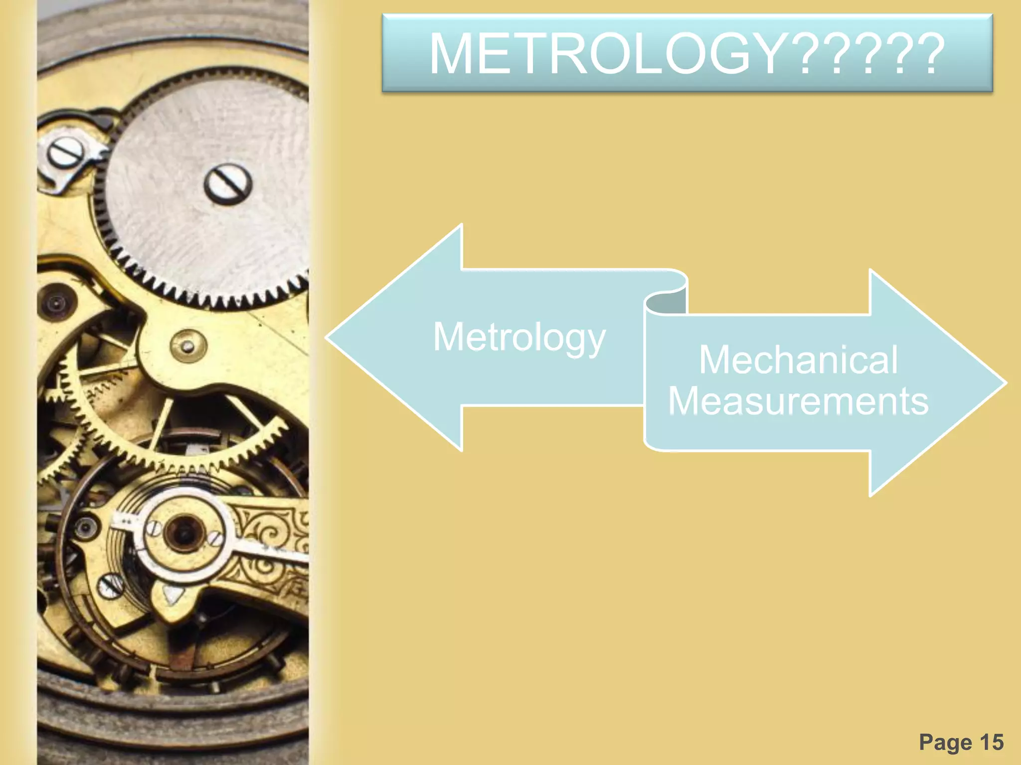 Page 15
METROLOGY?????
Metrology
Mechanical
Measurements
 