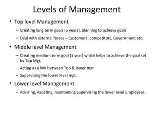 Lower Level Management Examples Introduction to management | PPT