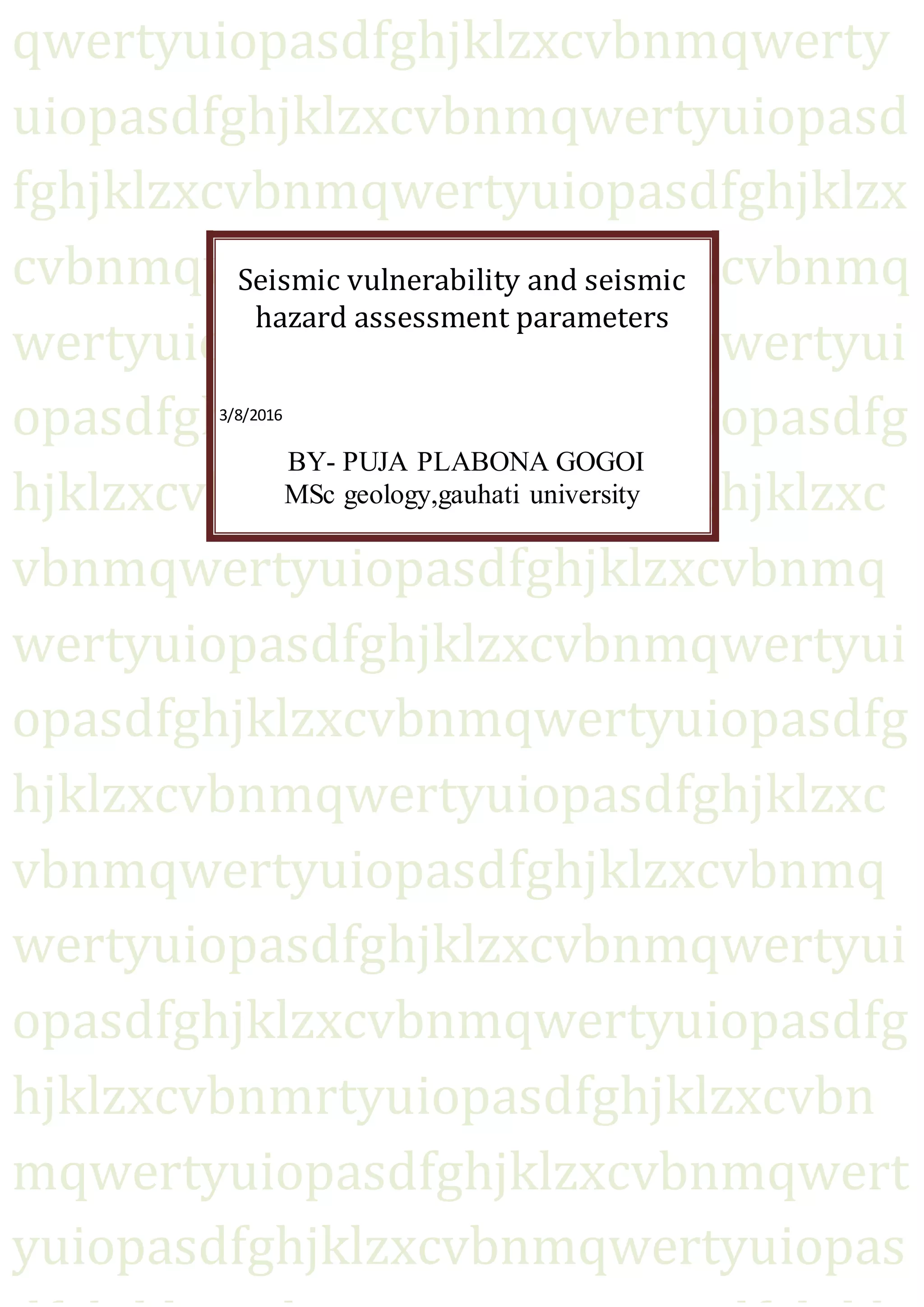 seismic vulnerability and seismic hazard assessment parameters | PDF